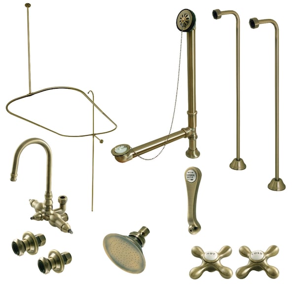 Kingston Brass Clawfoot Tub Faucet Package with Shower Enclosure, Antique Brass CCK4143AX - main